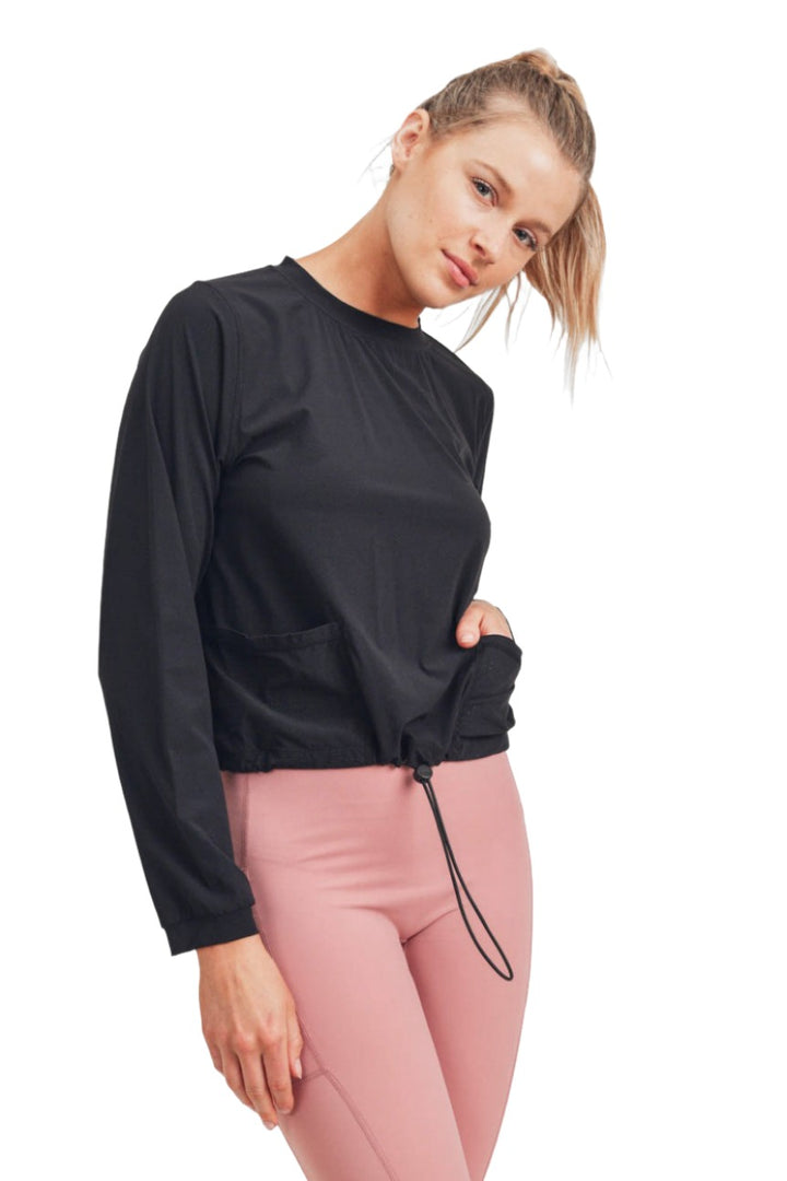 Mono B Pull over Crew Neck Top AT-A0734 - Black - Front View