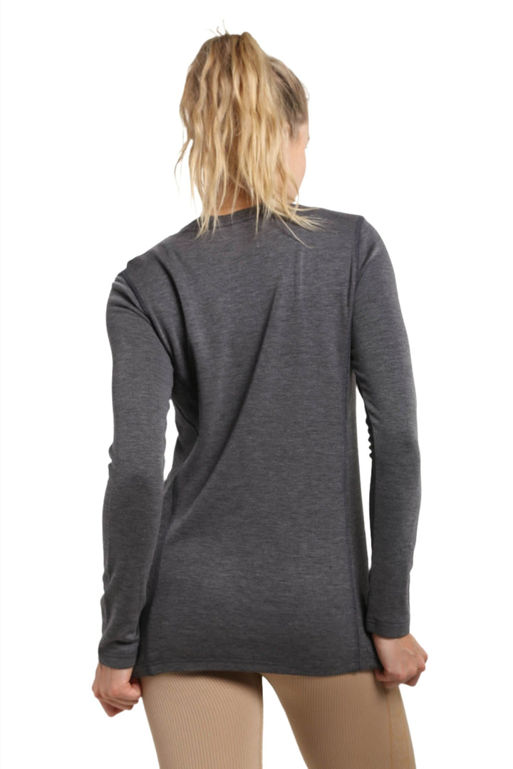 Mono B Split Collar Long Sleeve Tee KT-A1040 and Plus - Black - Back View