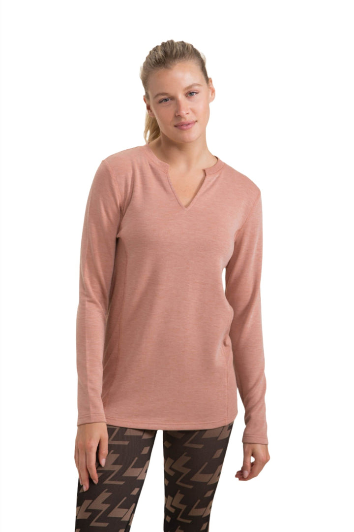 Mono B Split Collar Long Sleeve Tee KT-A1040 and Plus - Mocha - Front View