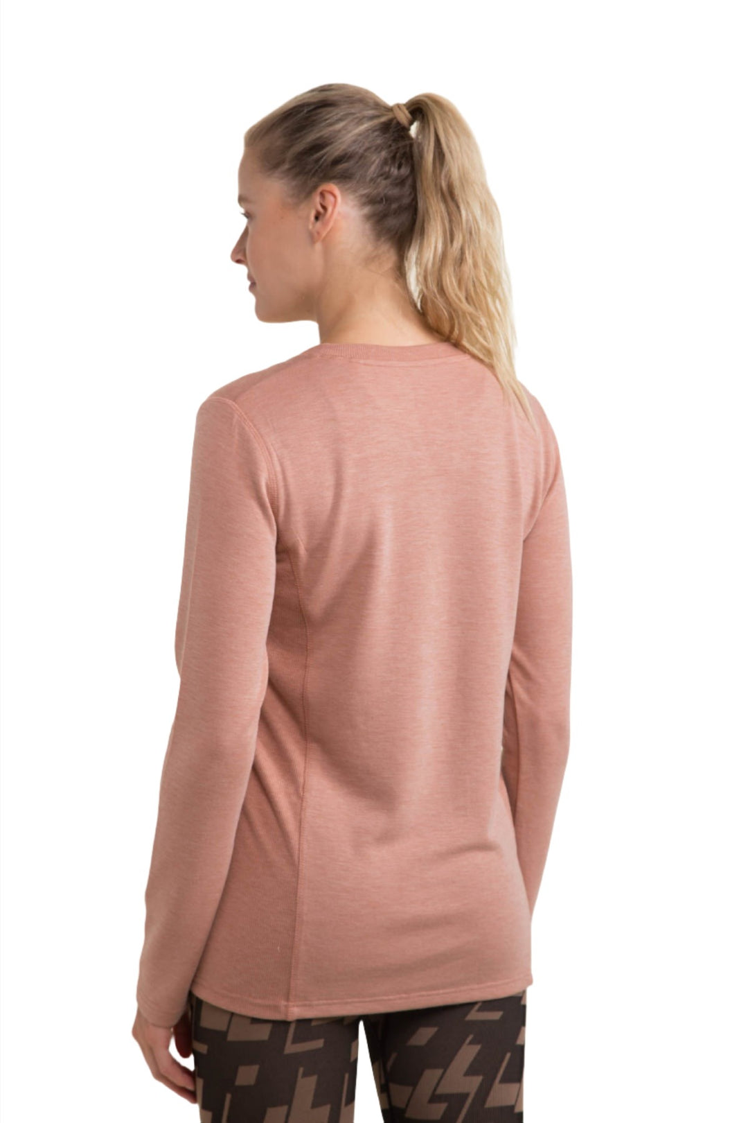 Mono B Split Collar Long Sleeve Tee KT-A1040 and Plus - Mocha - Back View