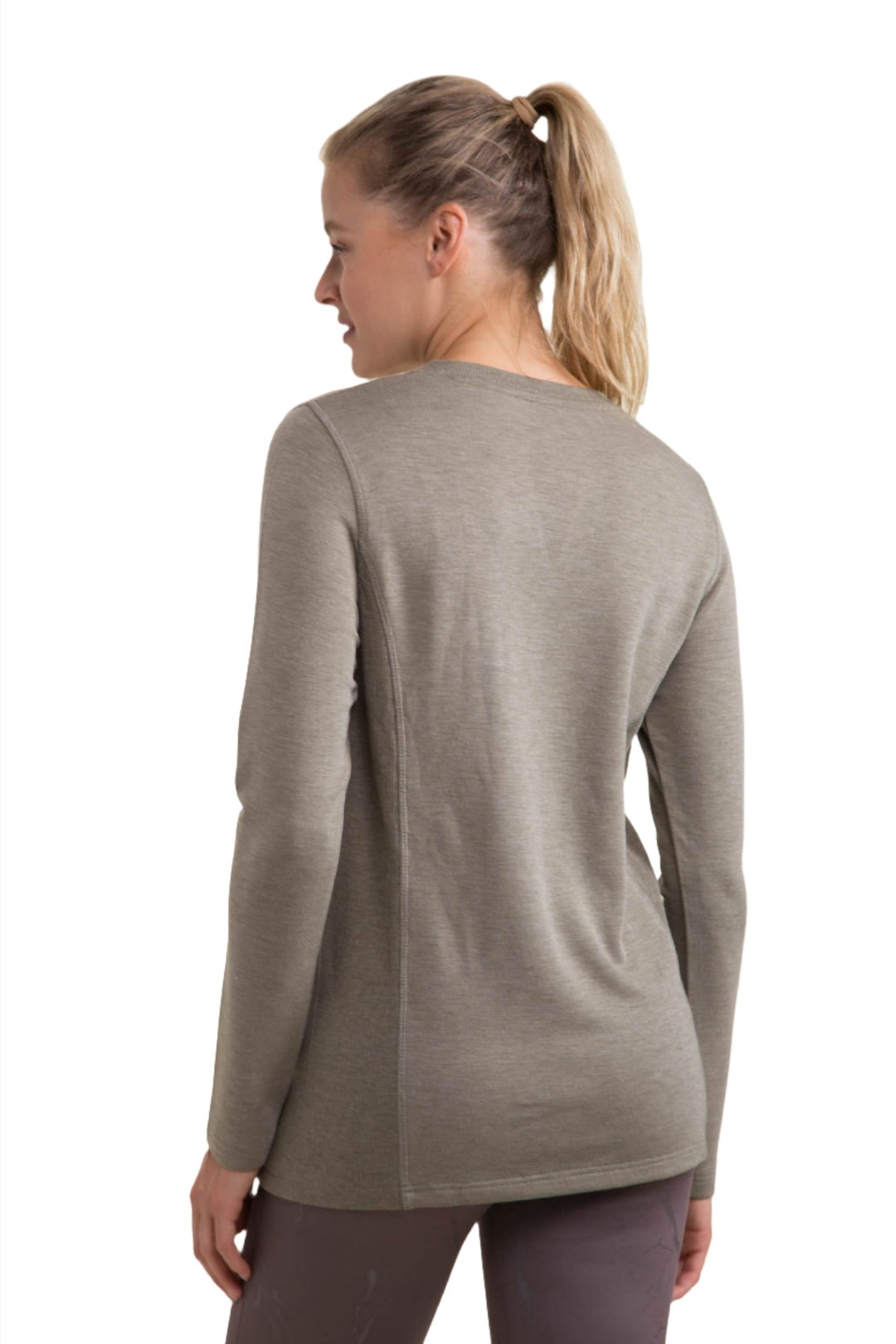 Mono B Split Collar Long Sleeve Tee KT-A1040 and Plus - Olive - Back View