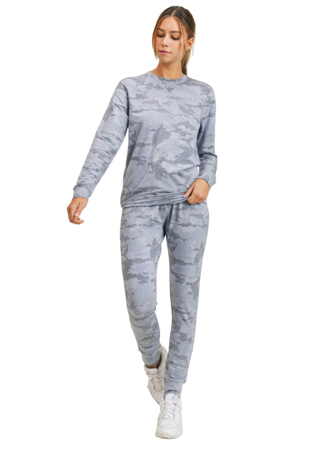 Mono B Light Camo Joggers with Drawstrings KP-A1052 - Blue - Front Full View