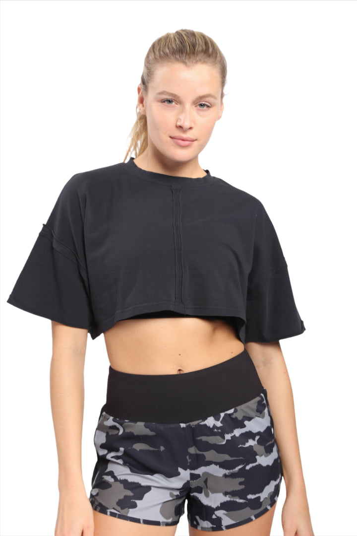 Mono B Pima Cotton Ultra Cropped Top KT-B0152 - Black - Front View