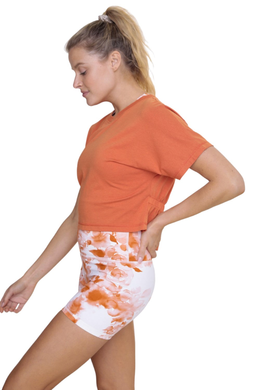 Mono B Gathered Back Short Sleeve Top KT-B0411 - Orange - Side View