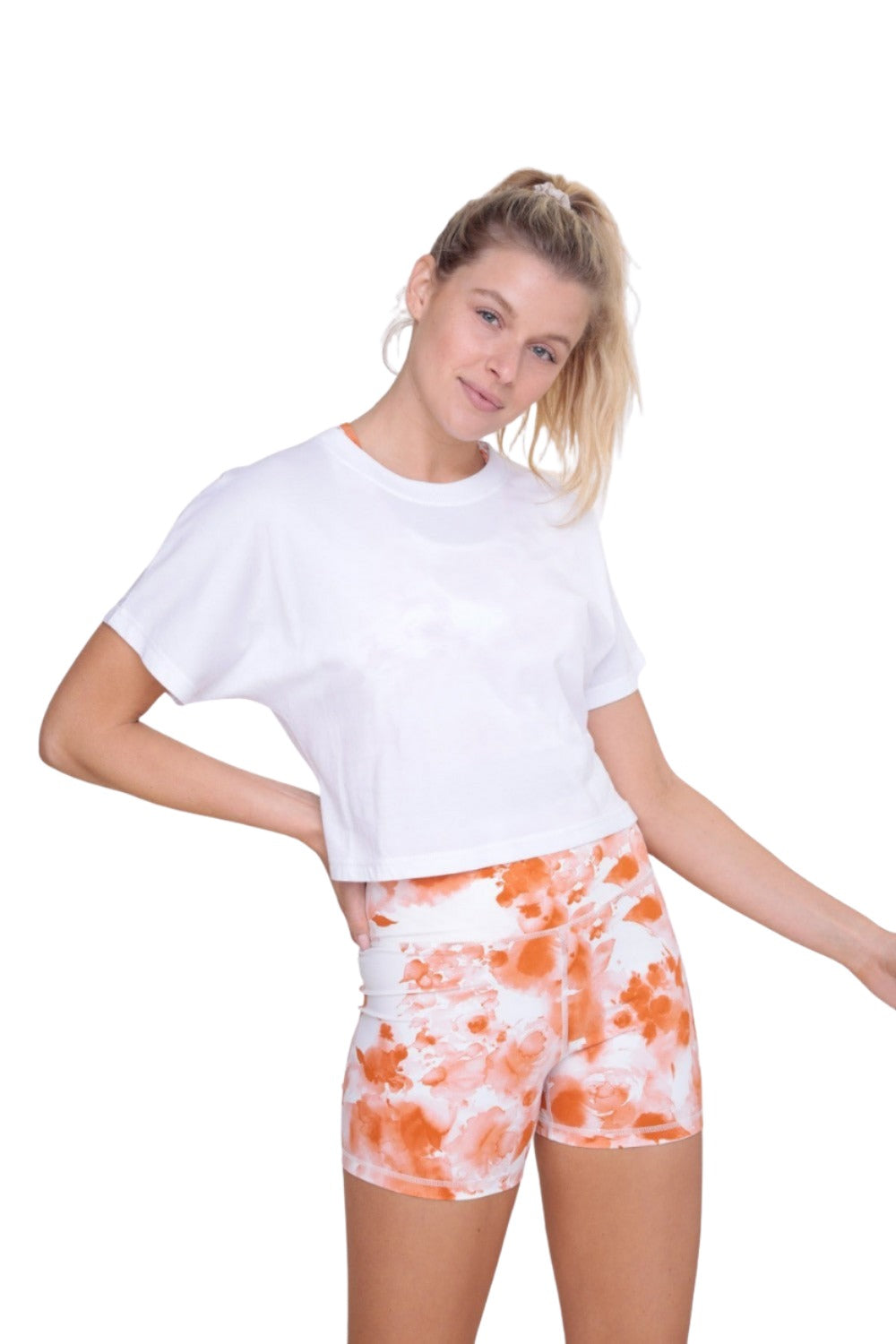 Mono B Gathered Back Short Sleeve Top KT-B0411 - White - Front View