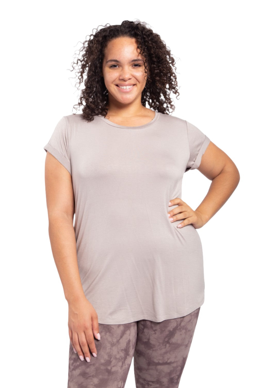 Mono B Round Neck T-Shirt KT10967 and Plus - Taupe - Front View