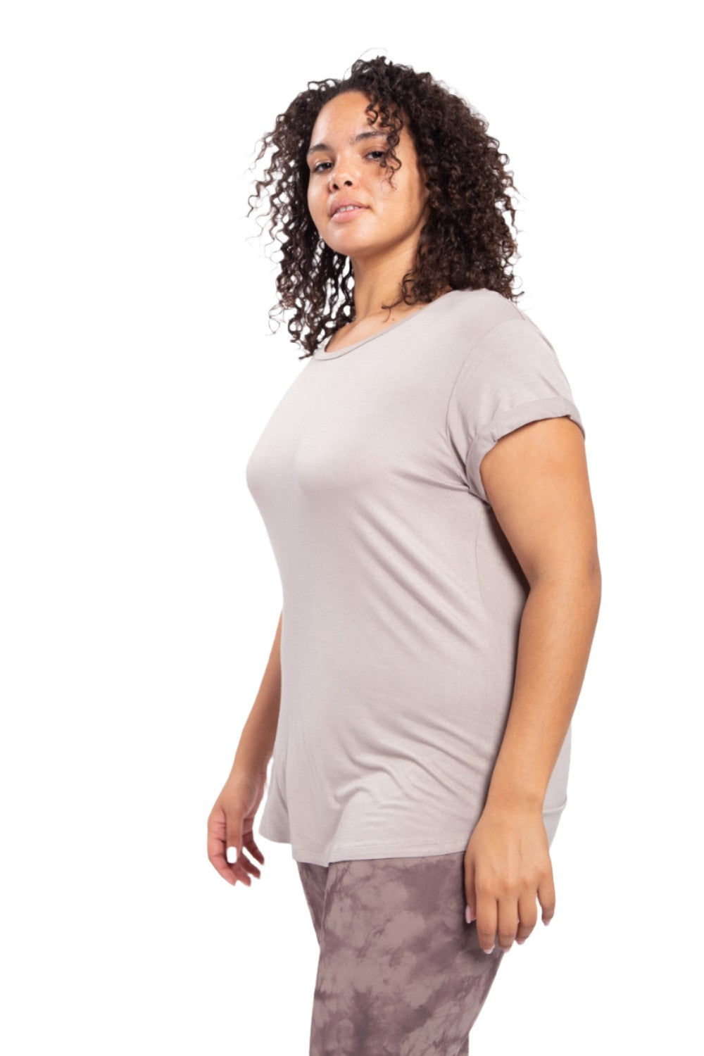 Mono B Round Neck T-Shirt KT10967 and Plus - Taupe - Side View