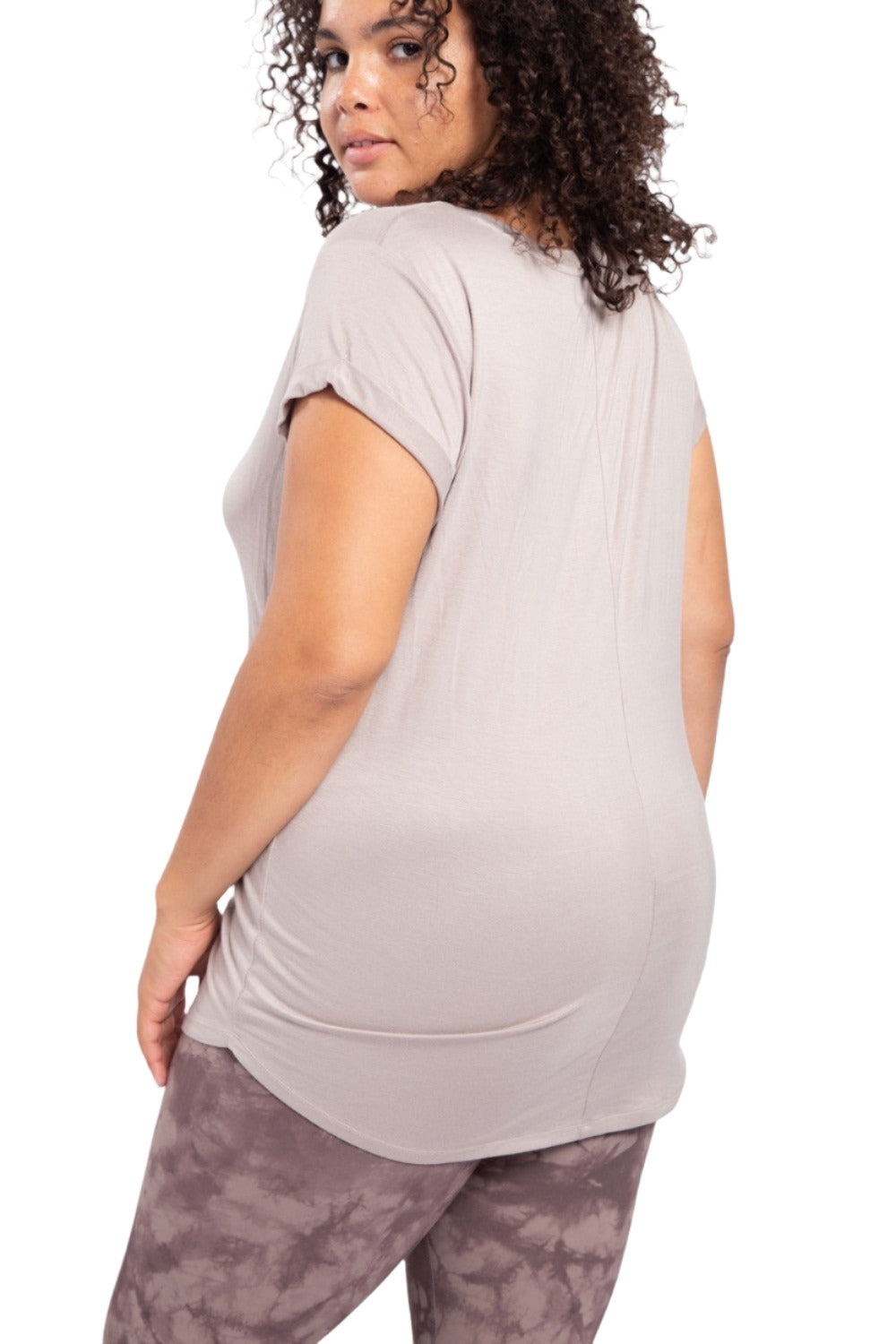 Mono B Round Neck T-Shirt KT10967 and Plus - Taupe - Back Side View