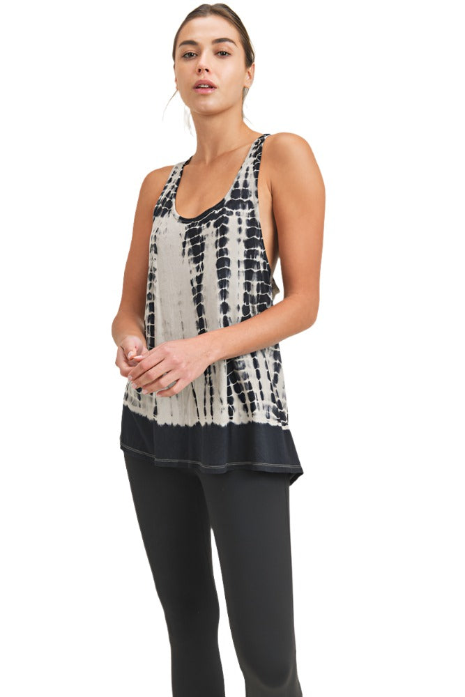 Mono B Tie Dyed Crossover Tank KT11707 - Taupe/Black - Front View