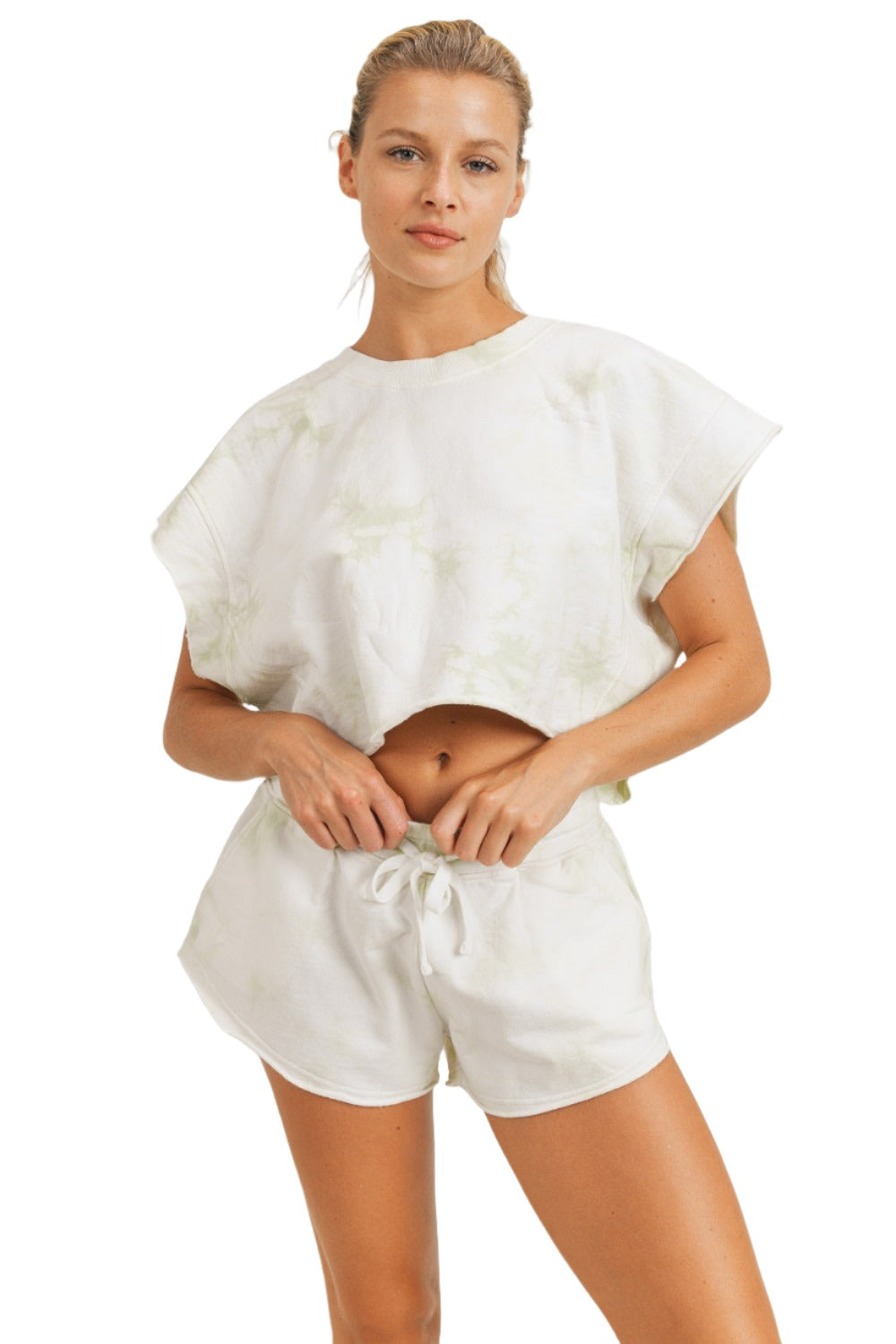 Mono B Tie Dye Super Crop Top KT11709 - Lime Tie Dye - Front View