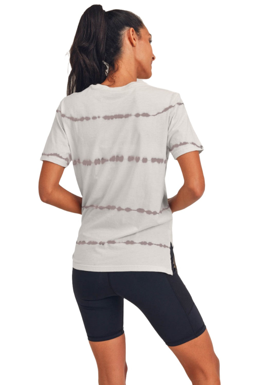Mono B Split Hem Tie-Dye Basic Tee KT11735 - Mist/Mauve - Back View