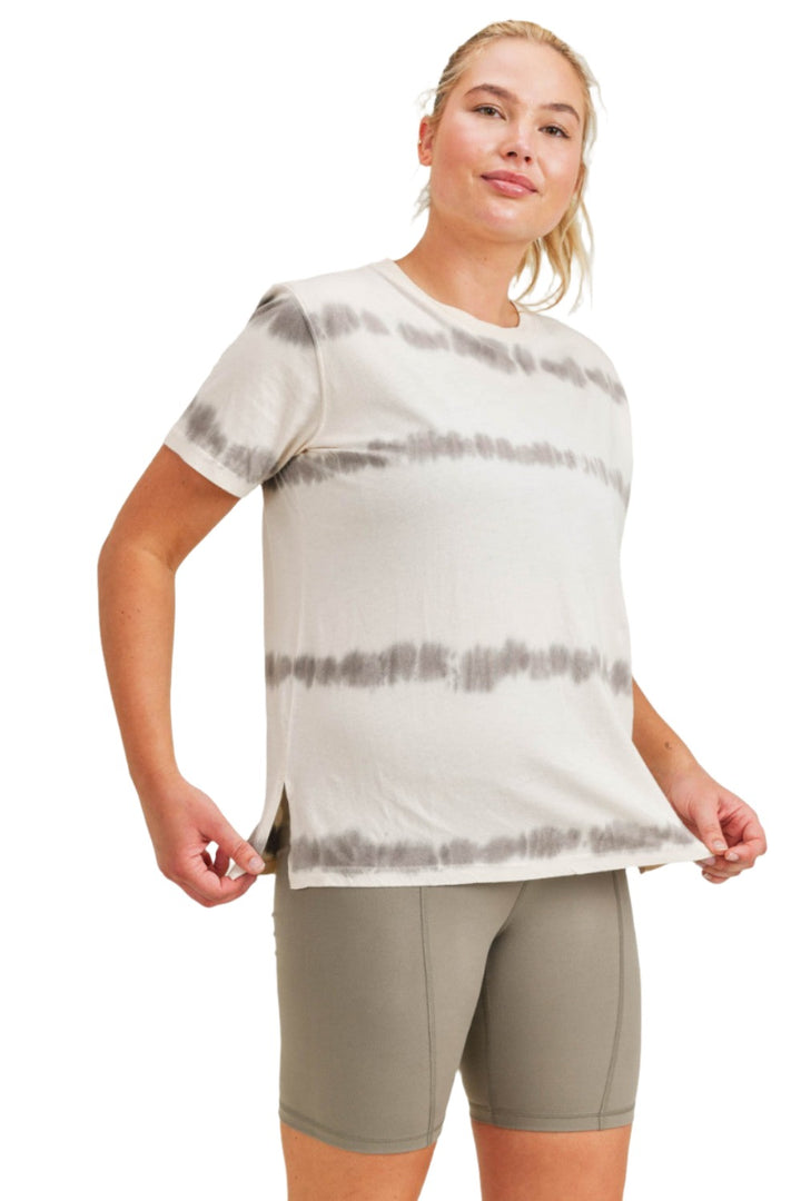 Mono B Split Hem Tie-Dye Basic Tee KT11735 - Pearl/Heather - Front View