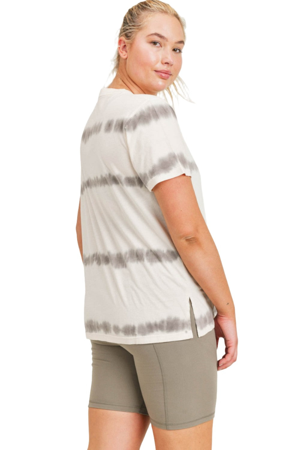 Mono B Split Hem Tie-Dye Basic Tee KT11735 - Pearl/Heather - Back Side View