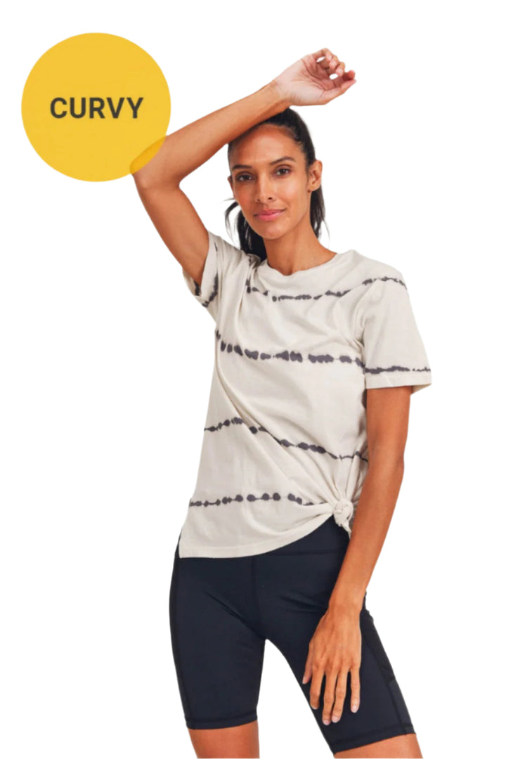 Mono B Split Hem Tie-Dye Basic Tee KT11735 - Taupe/Black - Front View