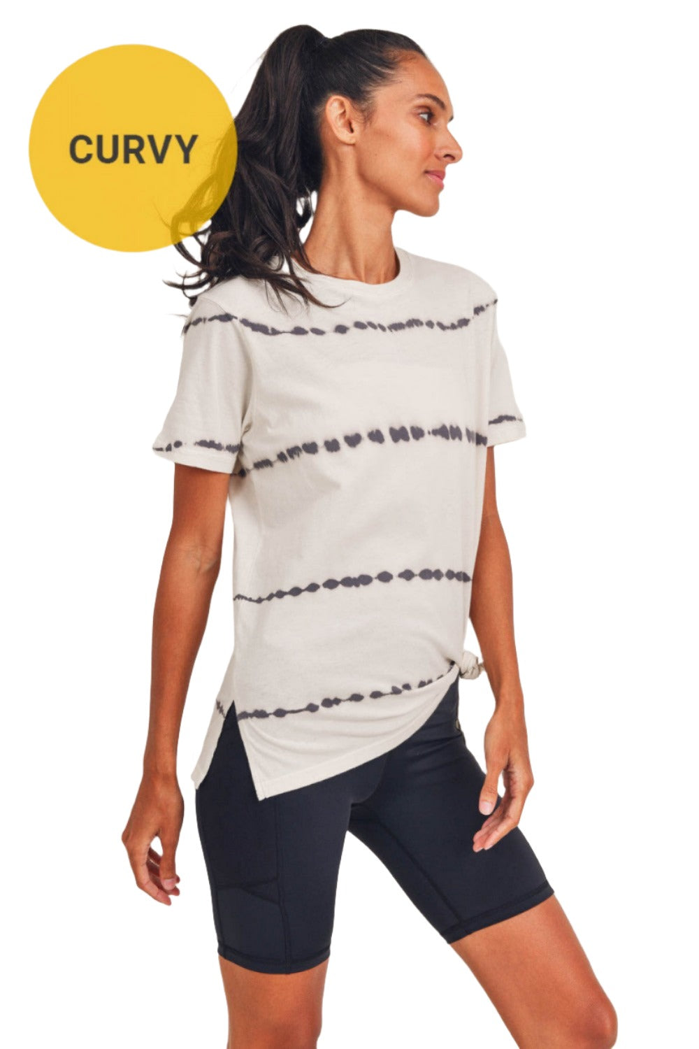 Mono B Split Hem Tie-Dye Basic Tee KT11735 - Taupe/Black - Side View