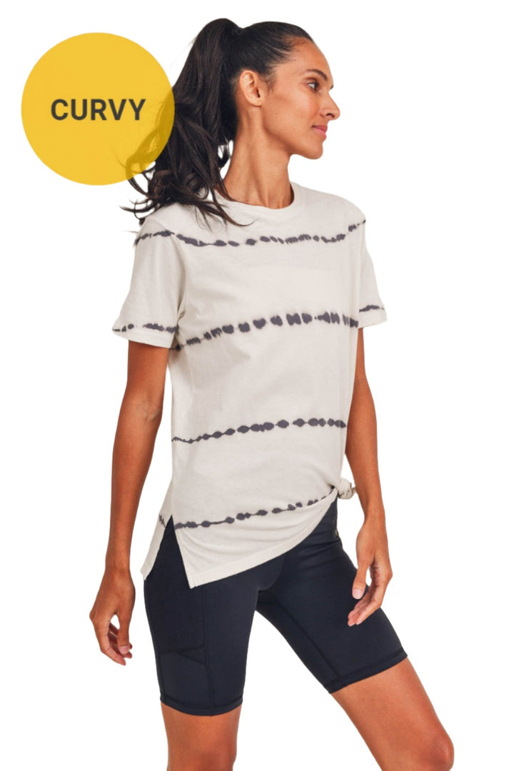 Mono B Split Hem Tie-Dye Basic Tee KT11735 - Taupe/Black - Side View