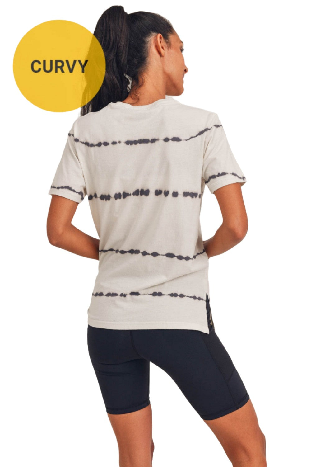 Mono B Split Hem Tie-Dye Basic Tee KT11735 - Taupe/Black - Back View