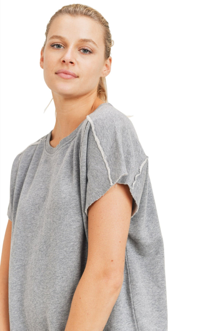 Mono B French Terry Sweatshirt KT11772 Heather - Heather Grey - Front Side View