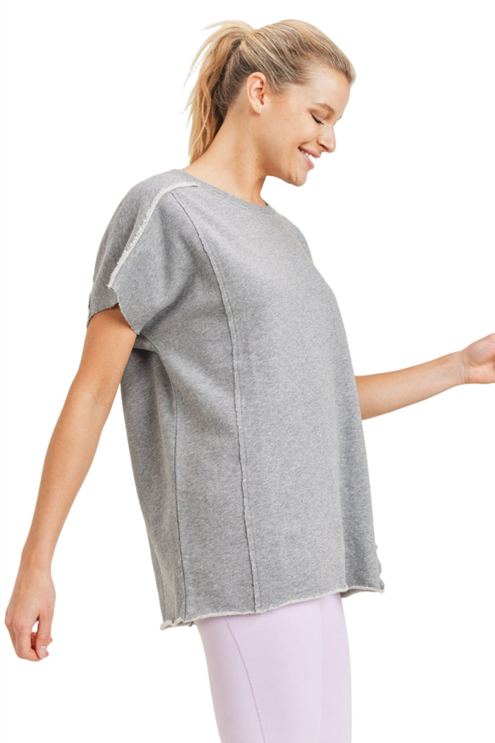 Mono B French Terry Sweatshirt KT11772 Heather - Heather Grey - Side View