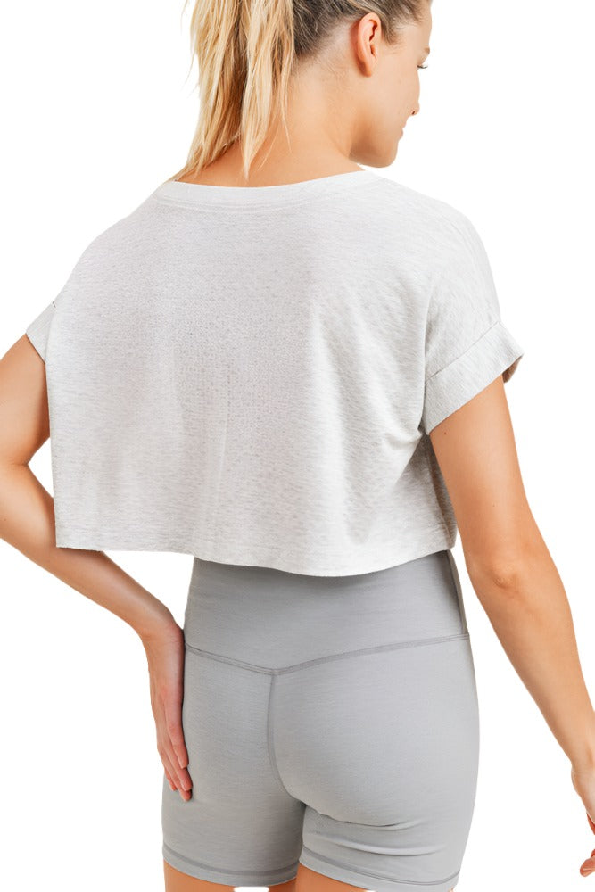 Mono B Super Crop Textured Tee KT11778 - 2 Tone Grey - Back View