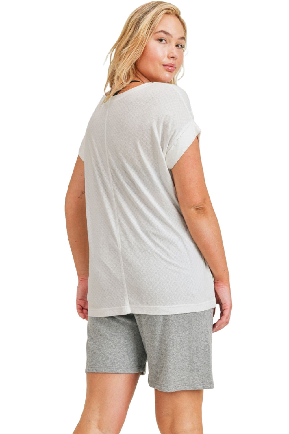 Mono B Cuff Sleeve T-Shirt KT11779 Plus - 2 Tone Grey - Back View