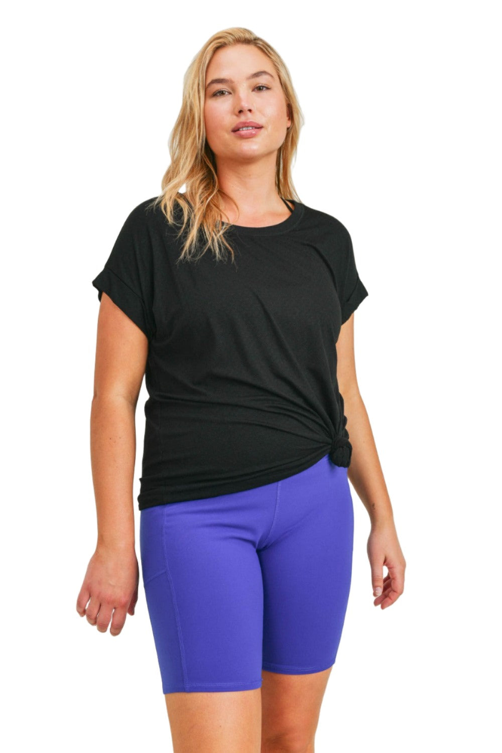Mono B Cuff Sleeve T-Shirt KT11779 Plus - Black - Front View