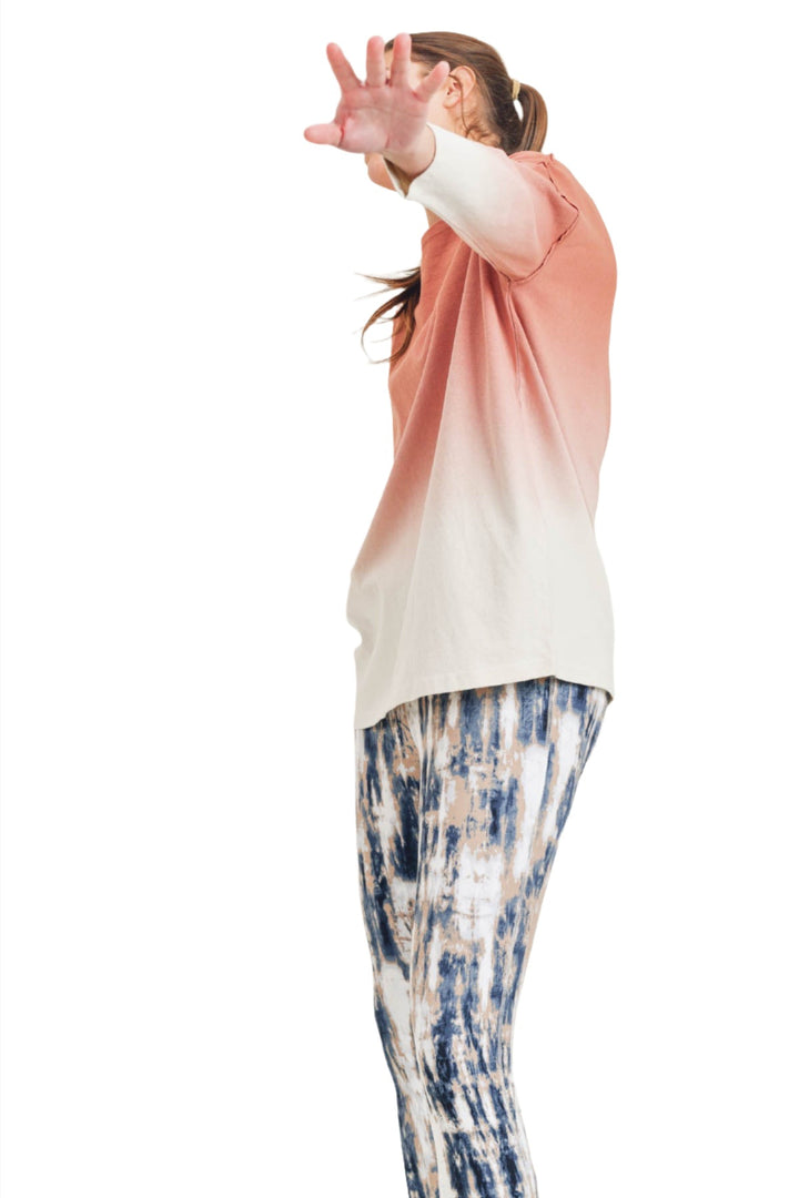 Mono B Ombre' Long Sleeve Cotton Tee KT11780 - Brindle - Side View