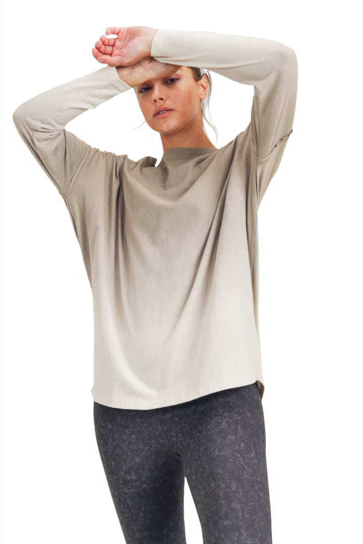 Mono B Ombre' Long Sleeve Cotton Tee KT11780 - Mocha Mousse - Front View