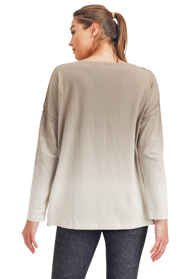 Mono B Ombre' Long Sleeve Cotton Tee KT11780 - Mocha Mousse - Back View