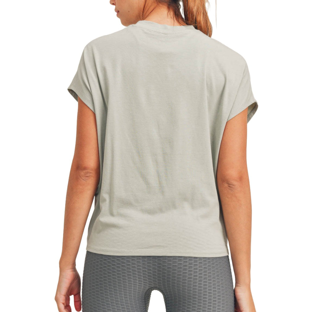 Mono B Crop Twisted Front Short Sleeve Tee KT11792 - Dark Sage - Back View