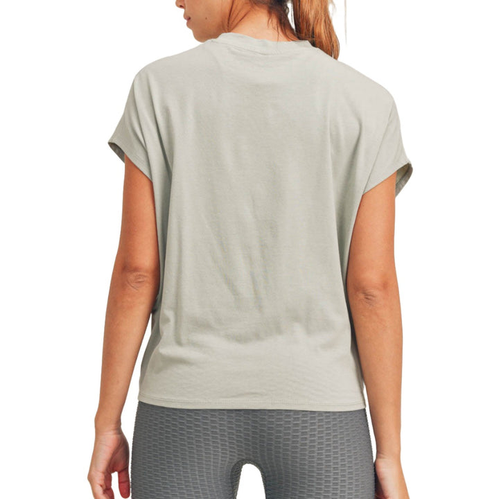 Mono B Crop Twisted Front Short Sleeve Tee KT11792 - Dark Sage - Back View
