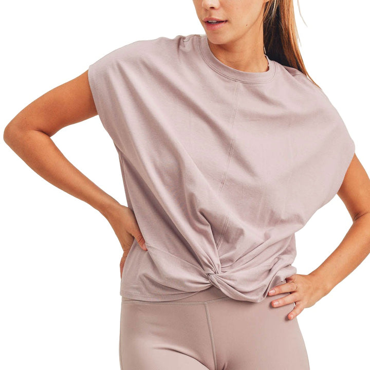 Mono B Crop Twisted Front Short Sleeve Tee KT11792 - Iris - Front View