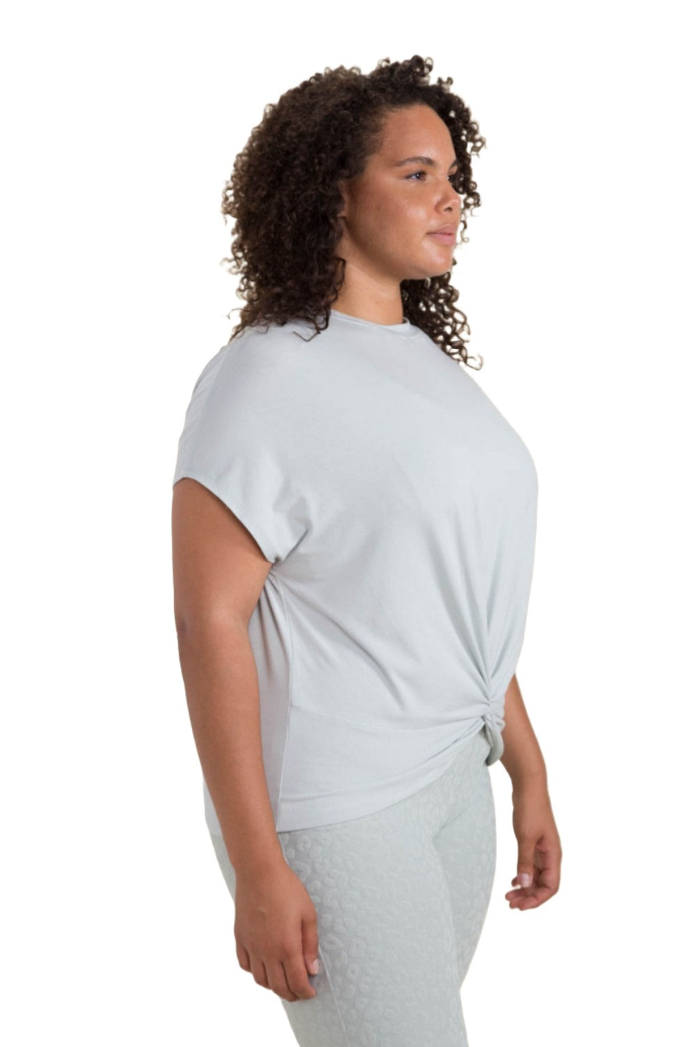 Mono B Crop Twisted Front Short Sleeve Tee KT11792 - Mist - Side View