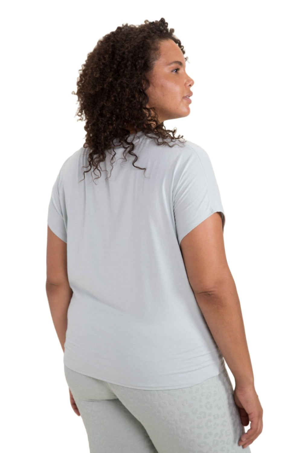 Mono B Crop Twisted Front Short Sleeve Tee KT11792 - Mist - Back View