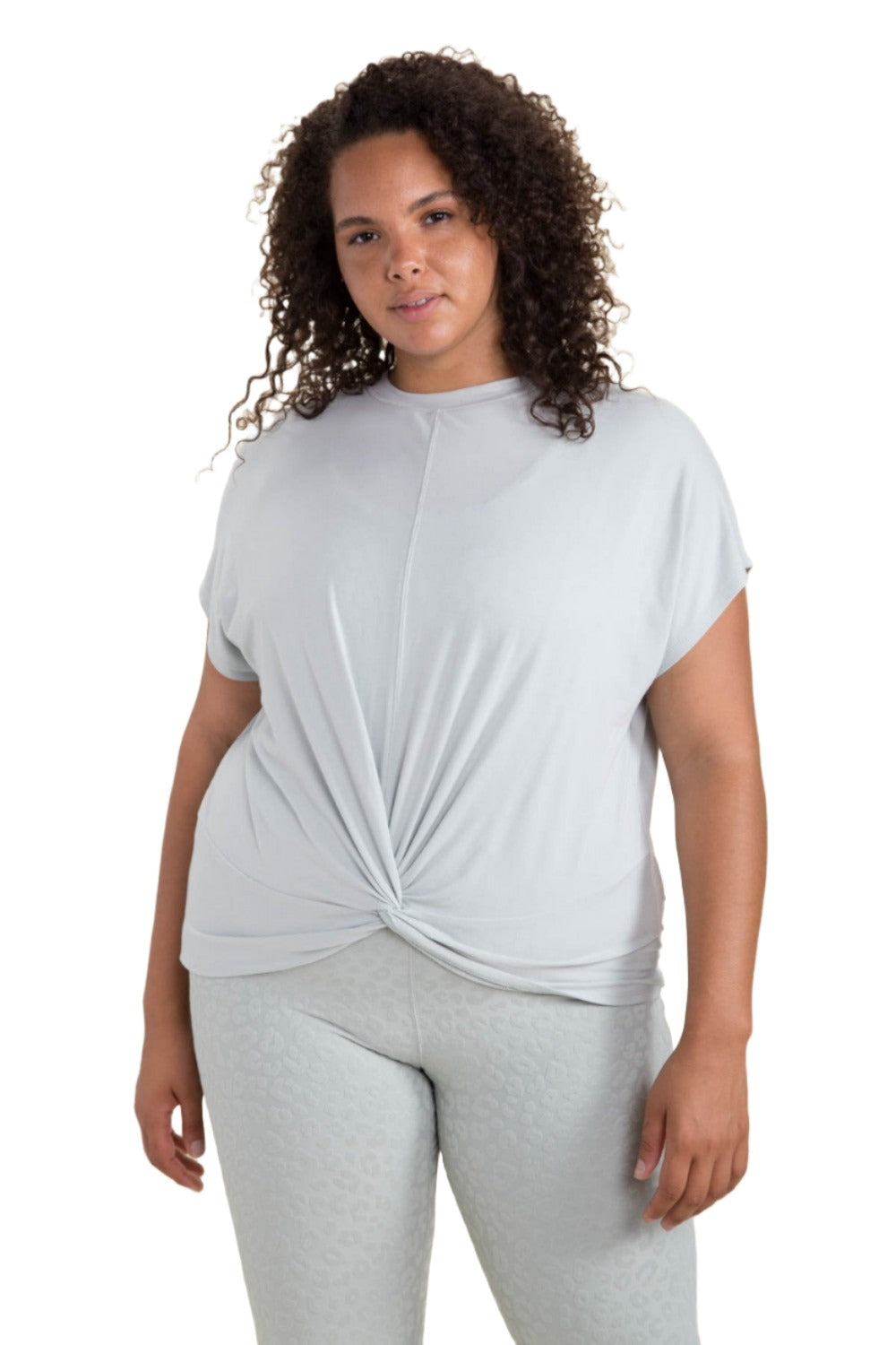 Mono B Crop Twisted Front Short Sleeve Tee KT11792 - Mist - Front View