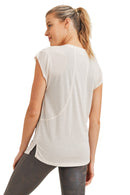 Mono B Perforated Swoop Top KT210352 and Plus - Natural - Back View