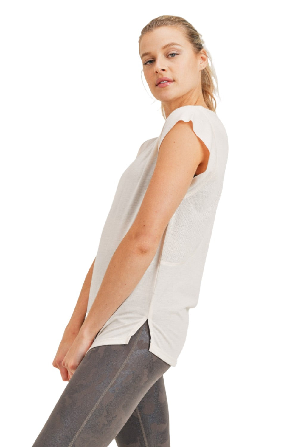 Mono B Perforated Swoop Top KT210352 and Plus - Natural - Side view