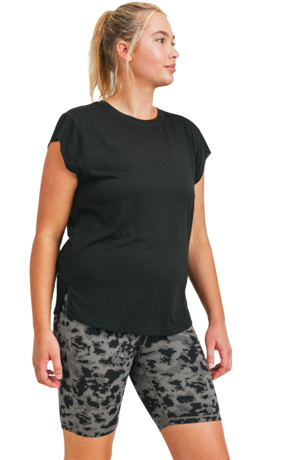 Mono B Perforated Swoop Top KT210352 and Plus - Black - Side View