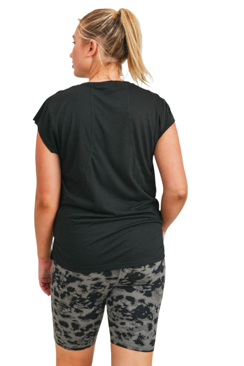 Mono B Perforated Swoop Top KT210352 and Plus - Black - Back View
