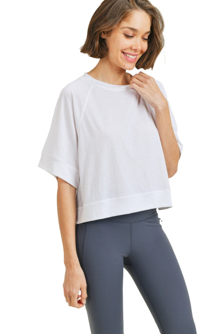 Mono B Perforated Cutout Raglan Cropped Tee KT210353 - White - Front View