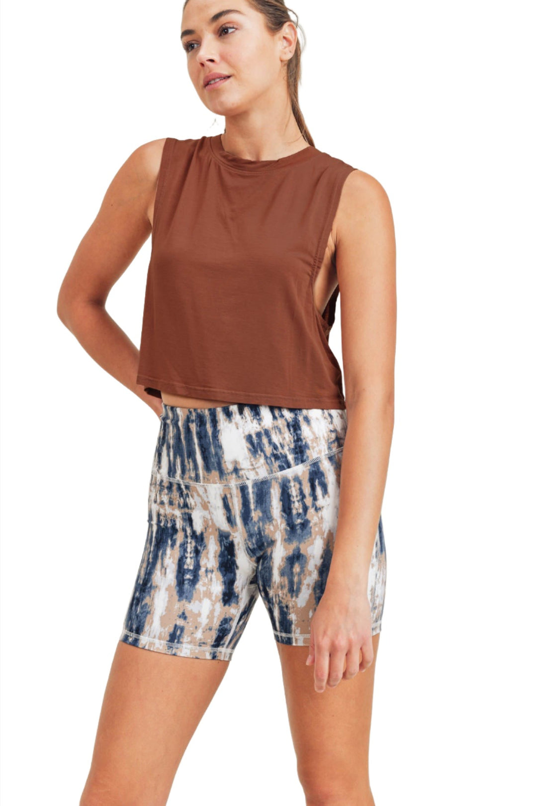 Mono B High Neck Crop Tank KT210450 - Brindle - Front View