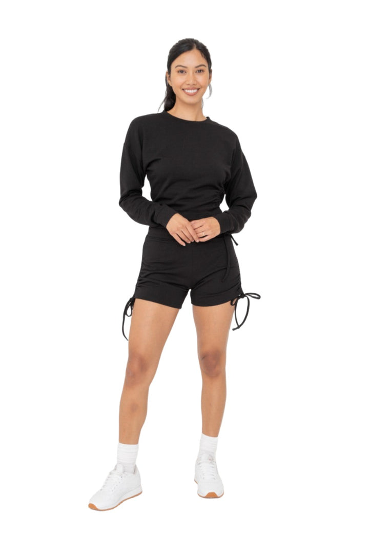 Mono B Fleece Cinched Side Lounge Shorts KPR12187 - Black - Front Full View