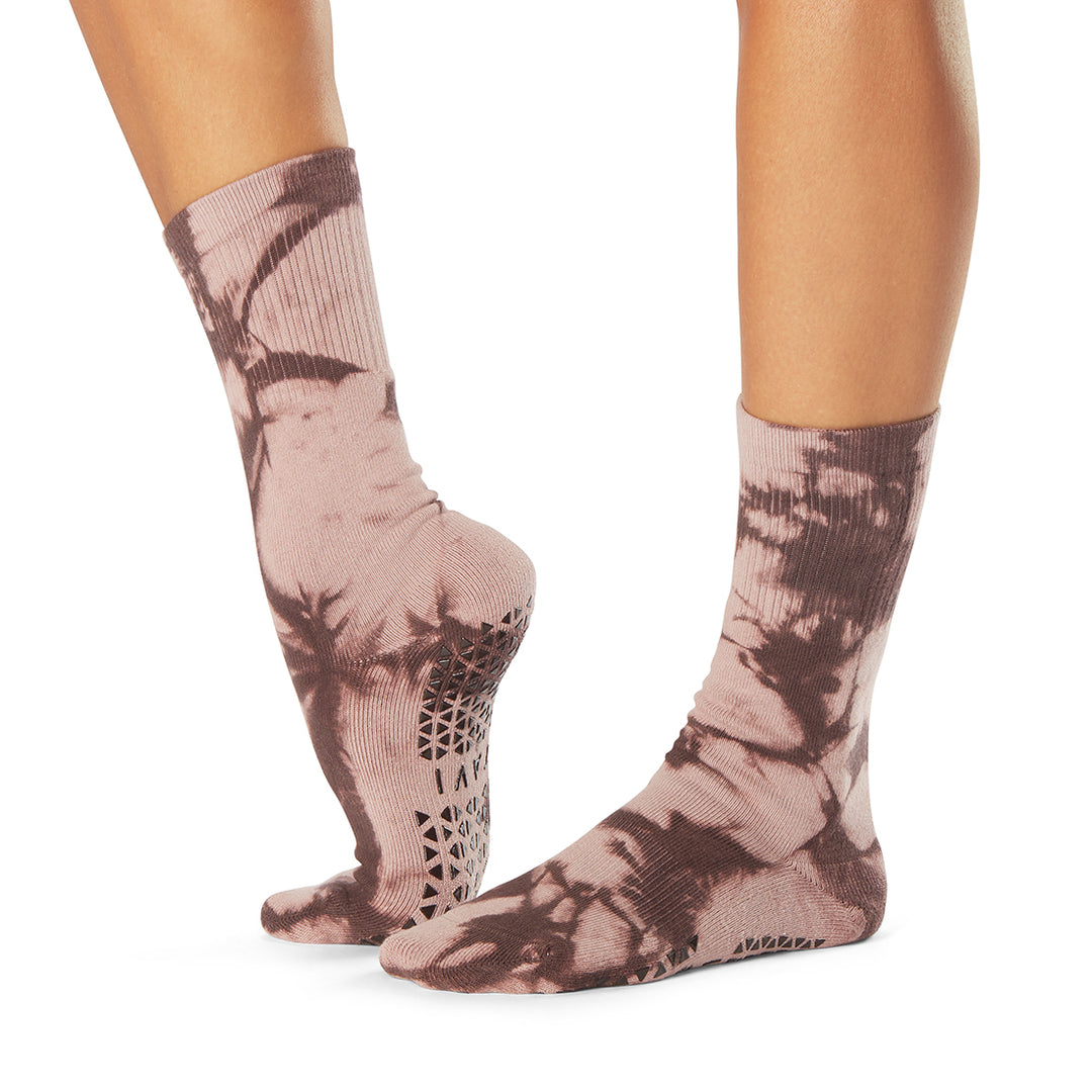 Tie-dye socks with a geometric pattern on a white background