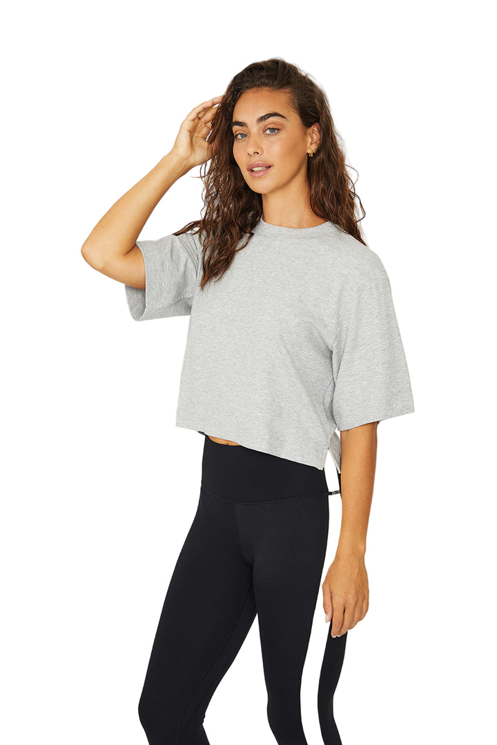 Cream Yoga Karen short-sleeve crop tee - Heather Gray - Side View