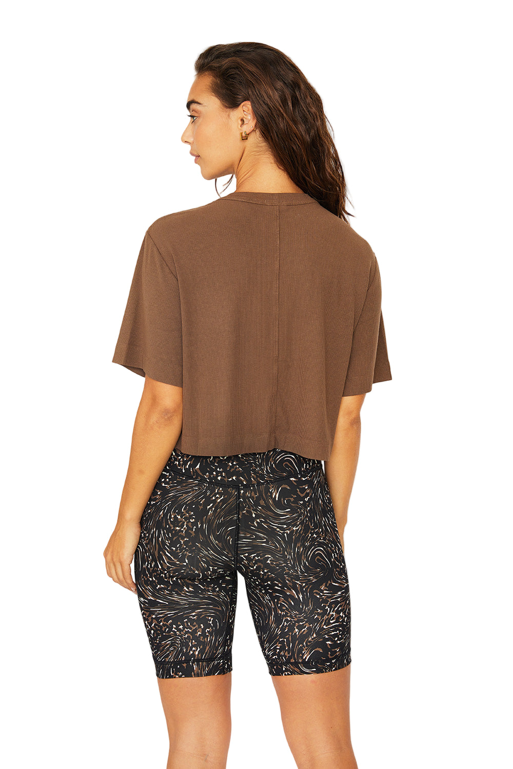 Cream Yoga Karen oversized ss cropped tee - Mocha - Back View
