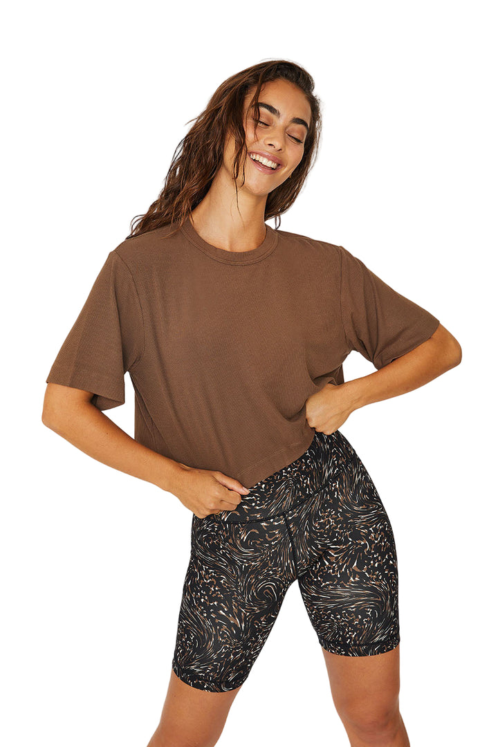 Cream Yoga Karen oversized ss cropped tee - Mocha - Front View