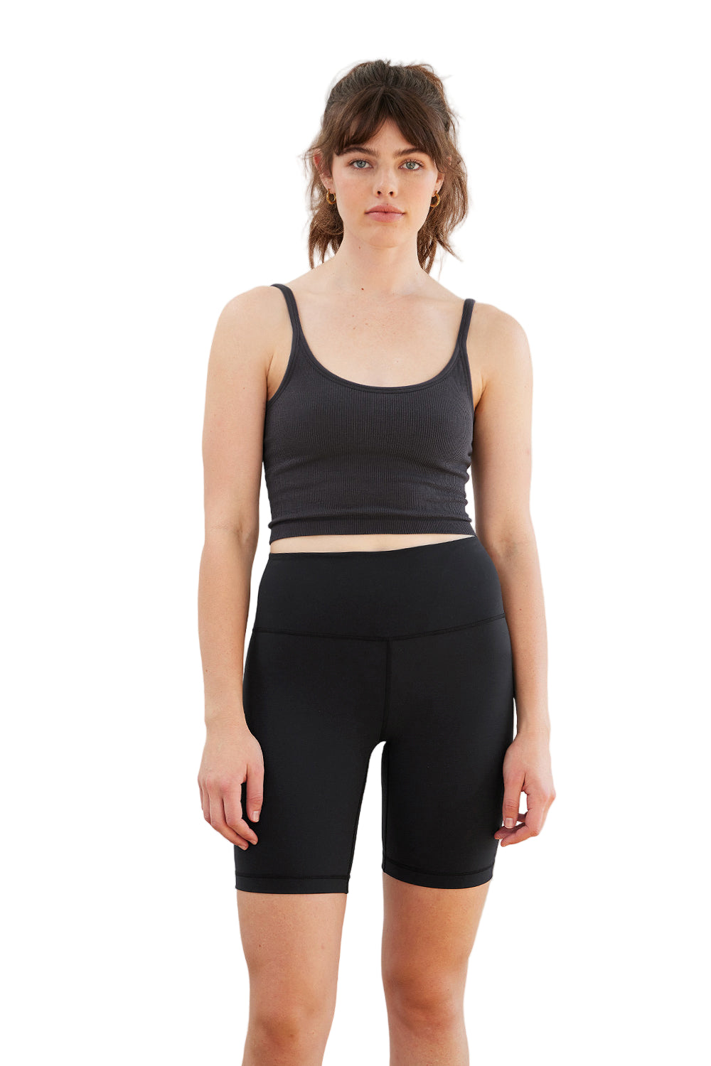 Cream Yoga Kendall cami bra tank - Faded Black - Front View