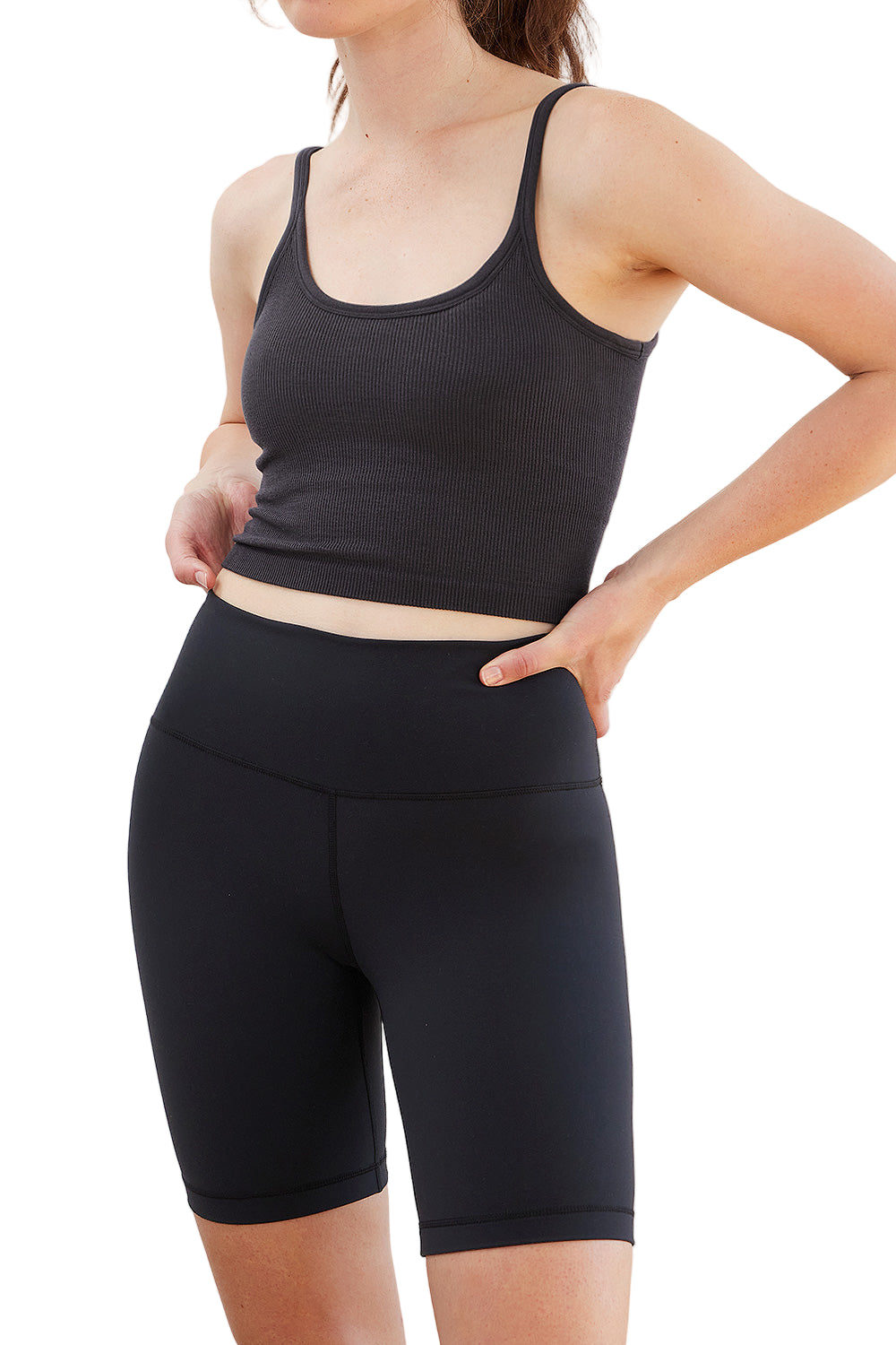 Cream Yoga Kendall cami bra tank - Faded Black - Rear View