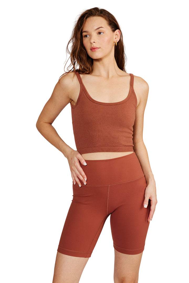 Cream Yoga Kendall cami bra tank - Rust - Front View