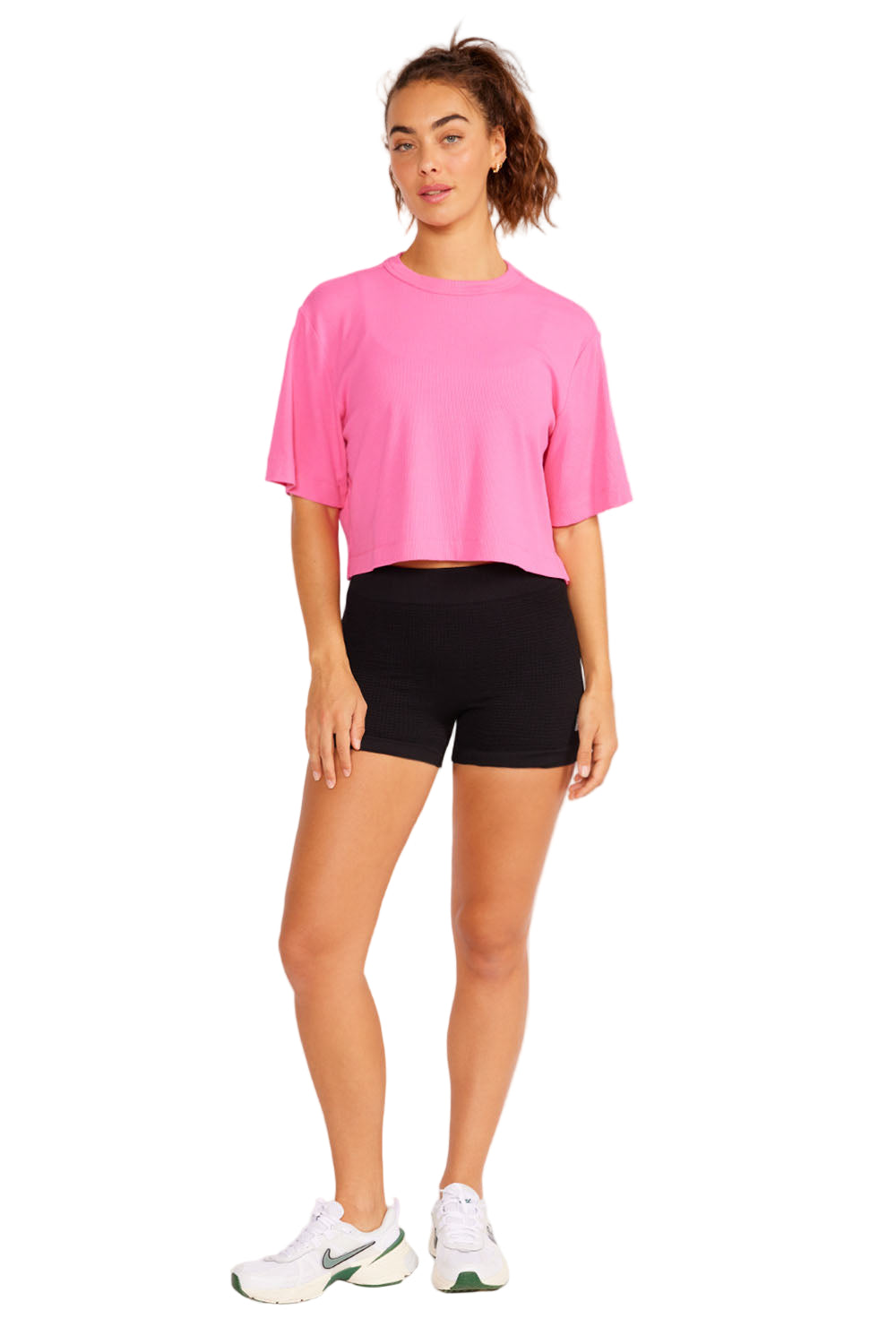 Cream Yoga Karen short-sleeve crop tee - Barbie Pink - Front Full View